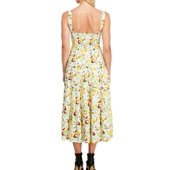 Aqua Fruit Medley Tiered Yellow Sweetheart Neckline Midi Sundress Size L - Picture 4 of 11